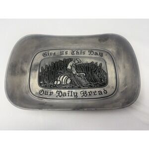 Wilton Armetale Pewter Give Us This Day Our Daily Bread Tray USA 10.75" Cottage